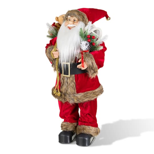Glitzhome® 24" Faux Fur Traditional Christmas Santa Figurine in Red | 12" x 8" x 24" | Michaels®